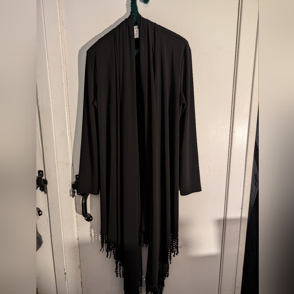 Joseph Ribkoff Black long asymétrie Vest with Fringe